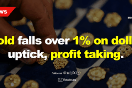 Gold falls over 1% on dollar uptick, profit taking.