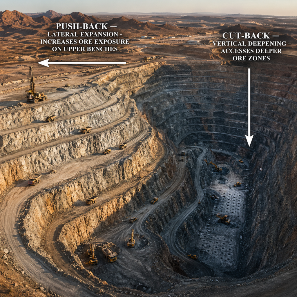 What is the difference between a push-back and a cut-back in open-pit ...
