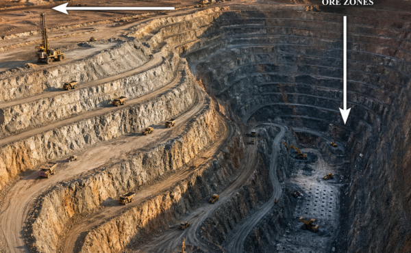 What is the difference between a push-back and a cut-back in open-pit mine sequencing?