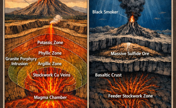 Contrasting the genesis of porphyry copper and VHMS deposits