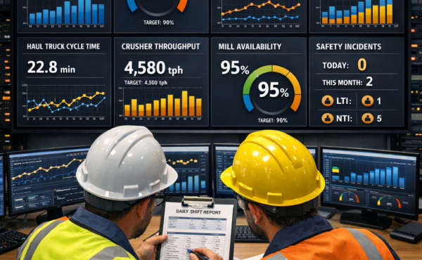 What are the key performance metrics tracked in a daily mining operations report?
