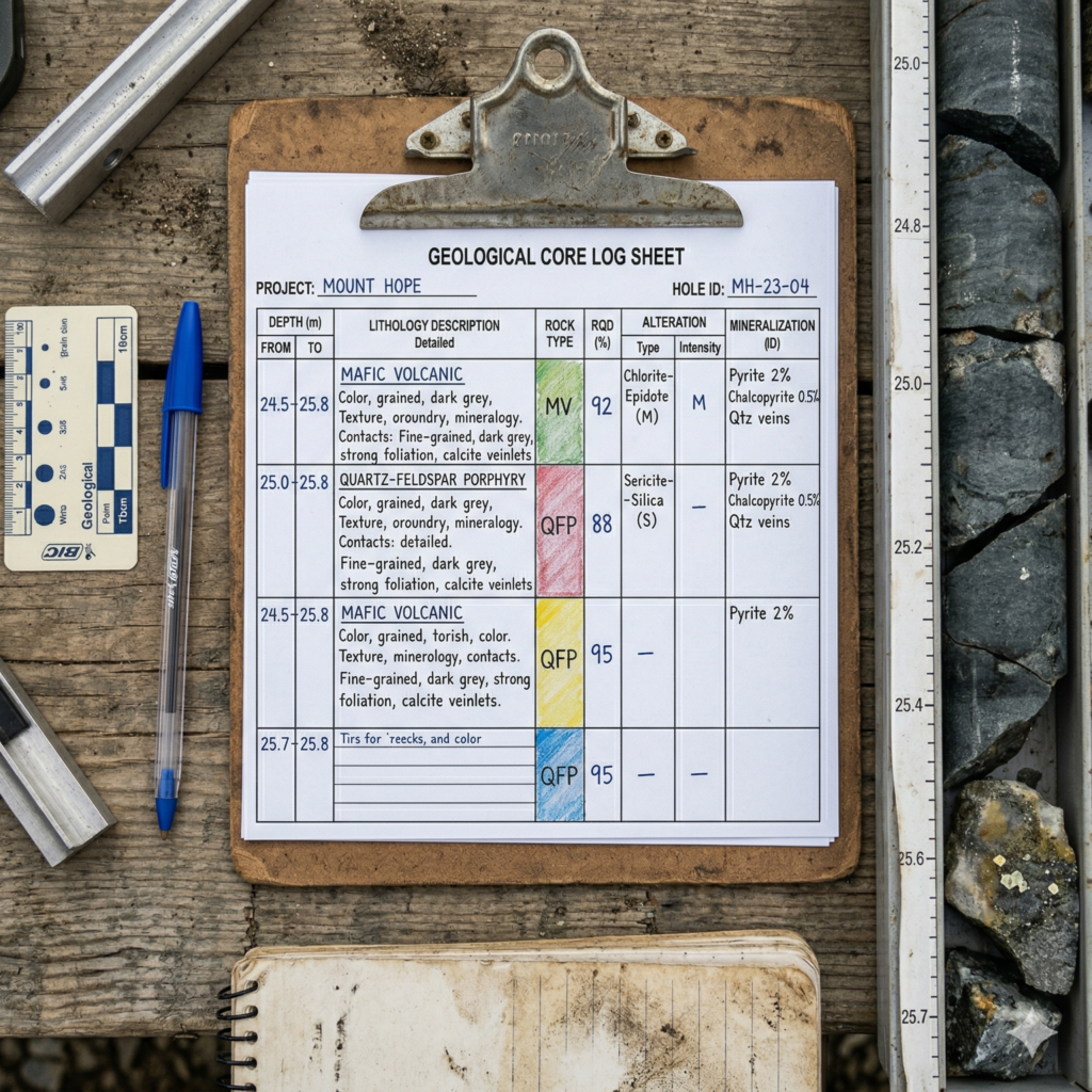Core Log Template Example How do you interpret a drill core log to determine ore continuity and ...