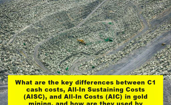 What are the key differences between C1 cash costs, All-In Sustaining Costs (AISC), and All-In Costs (AIC) in gold mining, and how are they used by investors?