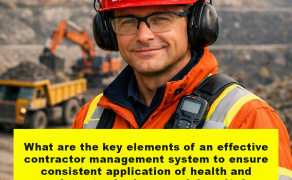 What are the key elements of an effective contractor management system to ensure consistent application of health and safety standards on a mining site?