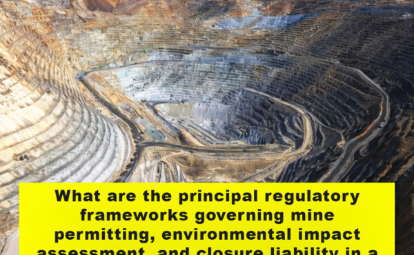 What are the principal regulatory frameworks governing mine permitting, environmental impact assessment, and closure liability in a developing country context?