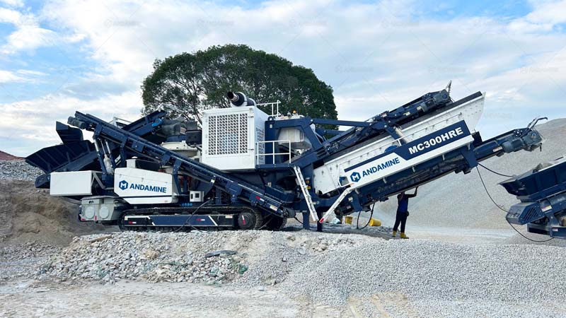 Aggregate Production with Mobile Stone Crusher on Tracks for Construction Projects