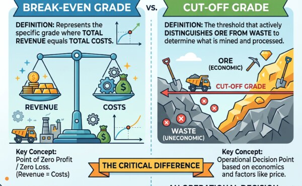 What are the differences between break-even ant Cutoff grade?